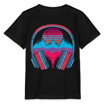 80s Vaporwave Music Gift Headphone Soundwave - Stanley/Stella MINI CREATOR Kids’ T-Shirt - black - Front - Mikhail (115cm)