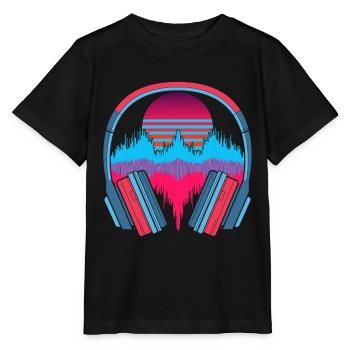 Music Gift Headphone 90s Synthwave Soundwave - Stanley/Stella MINI CREATOR Kids’ T-Shirt - black - Front - Mikhail (115cm)