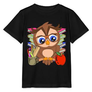 School Animal Motif Gift School Beginners Owl - Stanley/Stella MINI CREATOR Kids’ T-Shirt - black - Front - Mikhail (115cm)