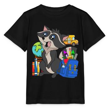School Animal Motif Gift School Beginners Raccoon - Stanley/Stella MINI CREATOR Kids’ T-Shirt - black - Front - Mikhail (115cm)