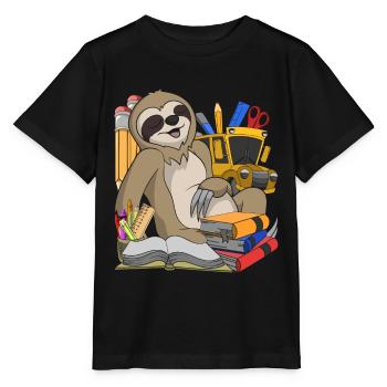 School Animal Motif Gift School Beginners Sloth - Stanley/Stella MINI CREATOR Kids’ T-Shirt - black - Front - Mikhail (115cm)