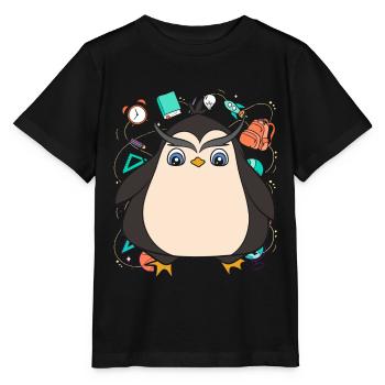 School Animal Motif Gift School Beginners Penguin - Stanley/Stella MINI CREATOR Kids’ T-Shirt - black - Front - Mikhail (115cm)