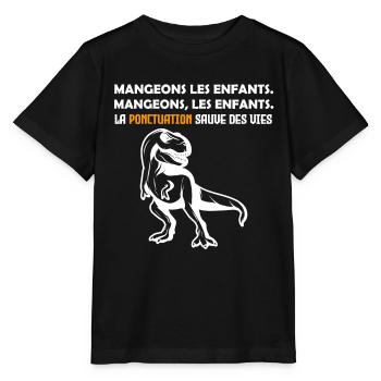 dinosaure. Mangeons, les enfants. - T-shirt bio MINI CREATOR Stanley/Stella Enfant - noir - Devant - Mikhail (115cm)