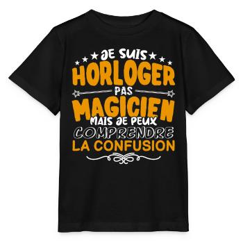 Horloger | Horloger pas Magicien | Meilleur Horlog - T-shirt bio MINI CREATOR Stanley/Stella Enfant - noir - Devant - Mikhail (115cm)