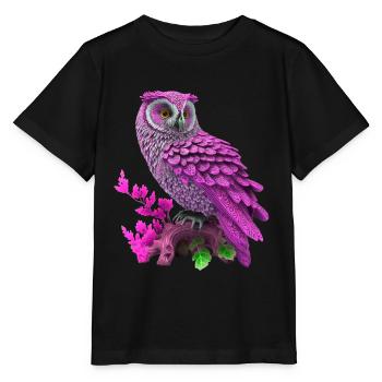 Eule, Uhu, Käutzchen Pink - Stanley/Stella Kinder T-Shirt MINI CREATOR  - Schwarz - Vorne - Mikhail (115cm)