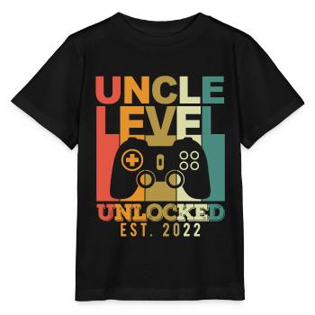 Uncle level unlocked Pregnancy Announcement 2022 - Stanley/Stella Kinder T-Shirt MINI CREATOR  - Schwarz - Vorne - Mikhail (115cm)