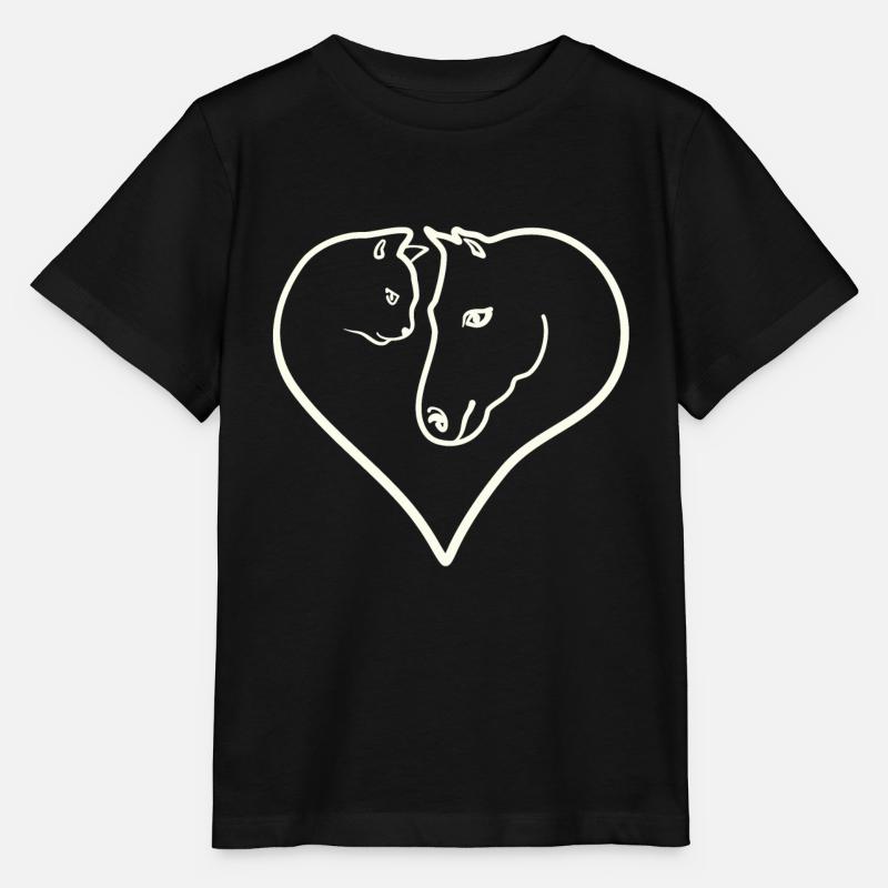 Chat et cheval de coeur - T-shirt bio MINI CREATOR Stanley/Stella Enfant - noir