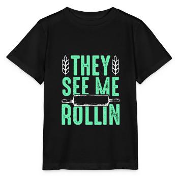 Rouleau à pâtisserie en disant citation - T-shirt bio MINI CREATOR Stanley/Stella Enfant - noir - Devant - Mikhail (115cm)