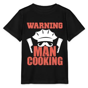 warnung mann kochen - Stanley/Stella Kinder T-Shirt MINI CREATOR  - Schwarz - Vorne - Mikhail (115cm)