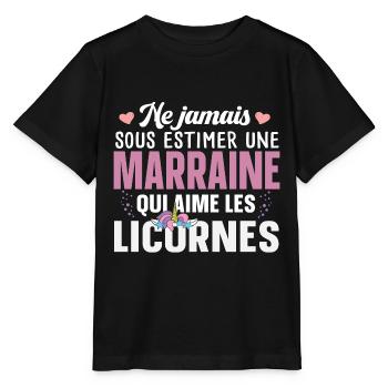 Marraine Licorne Fée Magie Girly Bébé Fille Humour - T-shirt bio MINI CREATOR Stanley/Stella Enfant - noir - Devant - Mikhail (115cm)