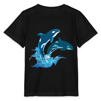 Wal Meeresbewohner Schwertwal Orca - Stanley/Stella Kinder T-Shirt MINI CREATOR  - Schwarz - Vorne - Mikhail (115cm)