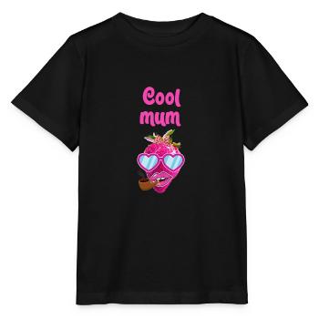 maman cool, pipe, fraise, pop-art, rose, lunettes de soleil - T-shirt bio MINI CREATOR Stanley/Stella Enfant - noir - Devant - Mikhail (115cm)