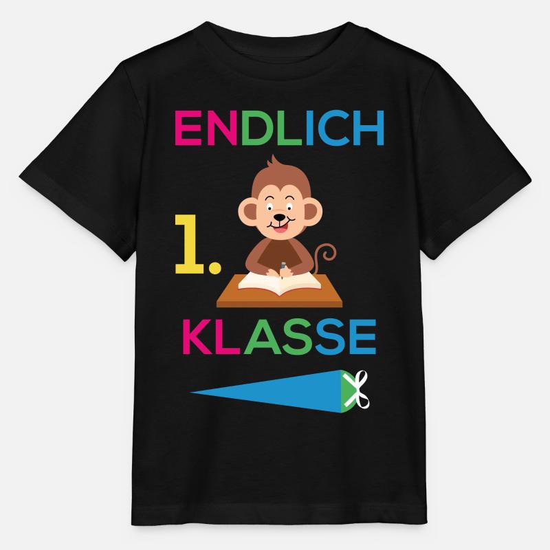 Einschulung 1. Klasse Affe Schule - Stanley/Stella Kinder T-Shirt MINI CREATOR  - Schwarz