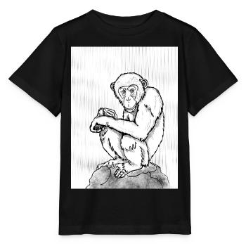 Nachdenklicher Schimpanse - Stanley/Stella Kinder T-Shirt MINI CREATOR  - Schwarz - Vorne - Mikhail (115cm)
