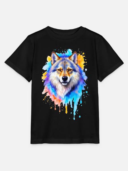 Wolf Aquarell - Stanley/Stella Kinder T-Shirt MINI CREATOR - Schwarz