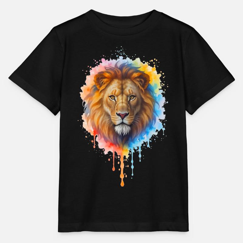 Lion à l’aquarelle - T-shirt bio MINI CREATOR Stanley/Stella Enfant - noir