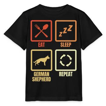 Essen Schlafen Schäferhund Wiederholen - Stanley/Stella Kinder T-Shirt MINI CREATOR  - Schwarz - Vorne - Mikhail (115cm)
