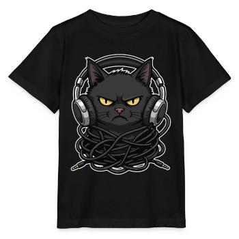 Kabel-Chaos-Katzen-Musik-Kopfhörer - Stanley/Stella Kinder T-Shirt MINI CREATOR  - Schwarz - Vorne - Mikhail (115cm)