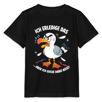 Möwe Seevogel Ich erledige das aber ich gucke böse - Stanley/Stella Kinder T-Shirt MINI CREATOR  - Schwarz - Vorne - Mikhail (115cm)