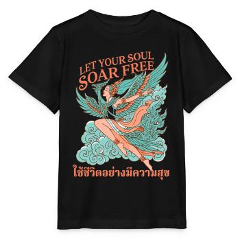 Seelenflug: Flügelnde Freiheit - Stanley/Stella Kinder T-Shirt MINI CREATOR  - Schwarz - Vorne - Mikhail (115cm)