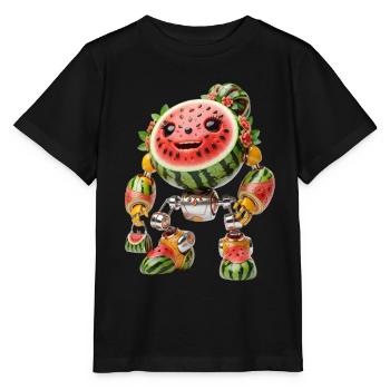 Watermelon Robot Charm - Stanley/Stella MINI CREATOR Kids’ T-Shirt - black - Front - Mikhail (115cm)