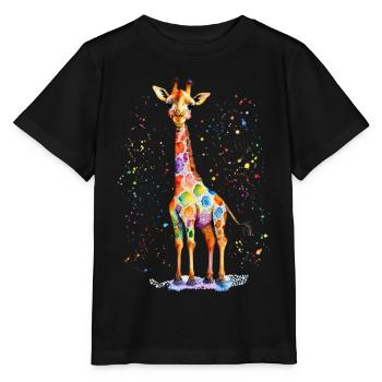 Girafe aquarelle colorée - T-shirt bio MINI CREATOR Stanley/Stella Enfant - noir - Devant - Mikhail (115cm)