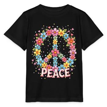 Blooming Peace Sign in Watercolor Style - Stanley/Stella MINI CREATOR Kids’ T-Shirt - black - Front - Mikhail (115cm)