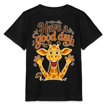 Happy Giraffe mit dem Text "Hab einen schönen Tag" - Stanley/Stella Kinder T-Shirt MINI CREATOR  - Schwarz - Vorne - Mikhail (115cm)