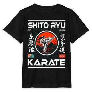 Shito-ryu design with kanji and karateka - Stanley/Stella MINI CREATOR Kids’ T-Shirt - black - Front - Mikhail (115cm)