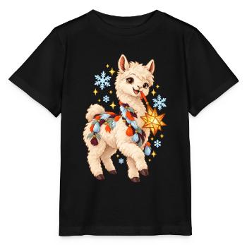 Lama Lichterzauber Festdeko - Stanley/Stella Kinder T-Shirt MINI CREATOR  - Schwarz - Vorne - Mikhail (115cm)