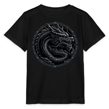 Mythe monochrome : Dragon noir - T-shirt bio MINI CREATOR Stanley/Stella Enfant - noir - Devant - Mikhail (115cm)