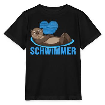 Schwimmer "Otter liebt schwimmen" Schwimmhalle - Stanley/Stella Kinder T-Shirt MINI CREATOR  - Schwarz - Vorne - Mikhail (115cm)