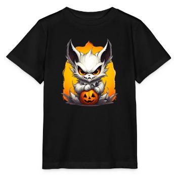 Monstre blanc d’Halloween avec citrouille - T-shirt bio MINI CREATOR Stanley/Stella Enfant - noir - Devant - Mikhail (115cm)