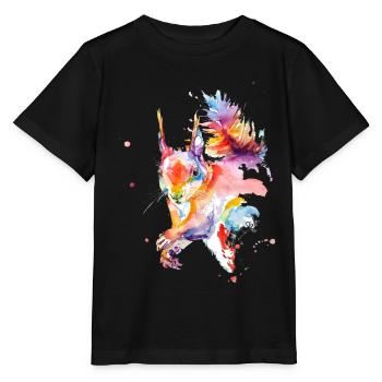 Aquarelle colorée écureuil - T-shirt bio MINI CREATOR Stanley/Stella Enfant - noir - Devant - Mikhail (115cm)