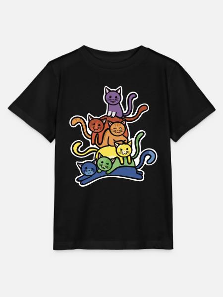 Regenbogen Katzen Stapel - Stanley/Stella Kinder T-Shirt MINI CREATOR  - Schwarz