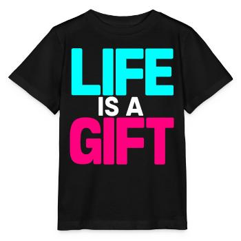 La vie est un cadeau Cyan et Magenta - T-shirt bio MINI CREATOR Stanley/Stella Enfant - noir - Devant - Mikhail (115cm)