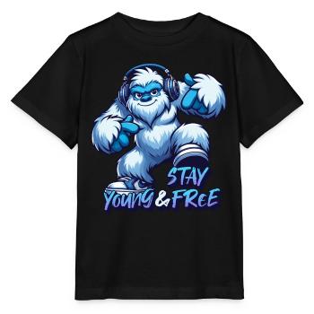 Stay young and free - Yeti urban design - Stanley/Stella MINI CREATOR Kids’ T-Shirt - black - Front - Mikhail (115cm)