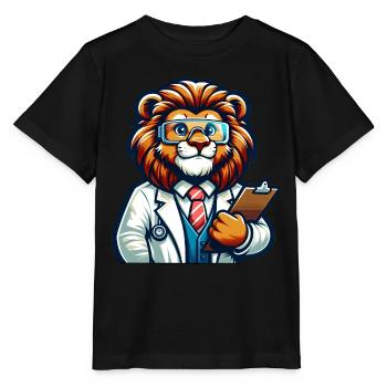 Cute Lion Scientist - Stanley/Stella Kinder T-Shirt MINI CREATOR  - Schwarz - Vorne - Mikhail (115cm)