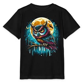 Chouette dans la nuit - T-shirt bio MINI CREATOR Stanley/Stella Enfant - noir - Devant - Mikhail (115cm)
