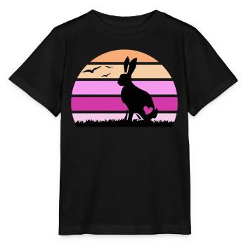 Hase "glücklicher Klopfer hoppelt" Hasenohr - Stanley/Stella Kinder T-Shirt MINI CREATOR  - Schwarz - Vorne - Mikhail (115cm)