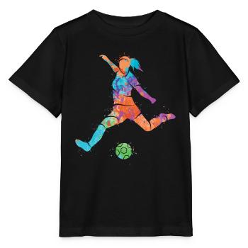 Fußballerin Bunt Fußball Mädchen Fußballspieler - Stanley/Stella Kinder T-Shirt MINI CREATOR  - Schwarz - Vorne - Mikhail (115cm)