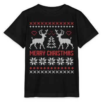 ugly Christmas Sweater Rentier Hirsch Jäger rot - Stanley/Stella Kinder T-Shirt MINI CREATOR  - Schwarz - Vorne - Mikhail (115cm)