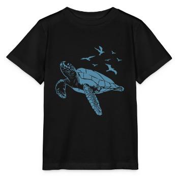 Turtle in the water with birds in the sky - Stanley/Stella MINI CREATOR Kids’ T-Shirt - black - Front - Mikhail (115cm)