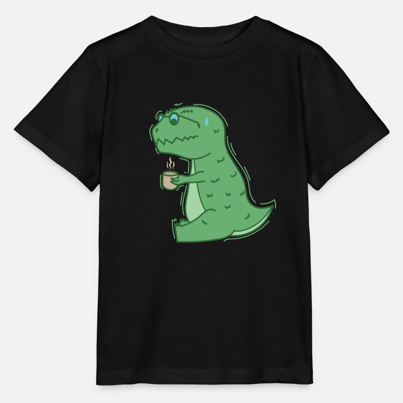 Dino drinks coffee dinosaur reptile - Stanley/Stella MINI CREATOR Kids’ T-Shirt - black