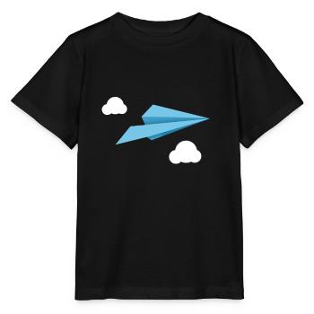 Avion en papier avion papier bleu avec des nuages blancs - T-shirt bio MINI CREATOR Stanley/Stella Enfant - noir - Devant - Mikhail (115cm)