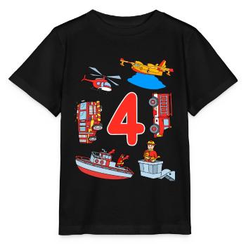Firefighters 4 years birthday boys children - Stanley/Stella MINI CREATOR Kids’ T-Shirt - black - Front - Mikhail (115cm)