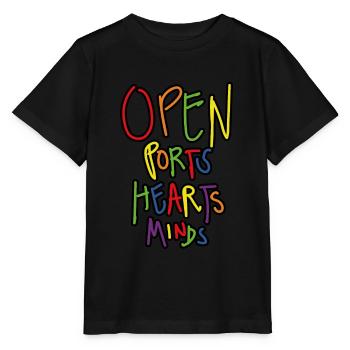 Open Ports Hearts and Minds - Stanley/Stella Kinder T-Shirt MINI CREATOR  - Schwarz - Vorne - Mikhail (115cm)