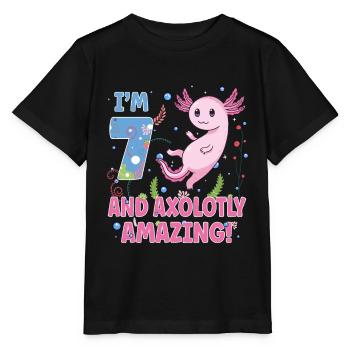 Sweet Axolotl 7th Birthday Gift - Stanley/Stella MINI CREATOR Kids’ T-Shirt - black - Front - Mikhail (115cm)