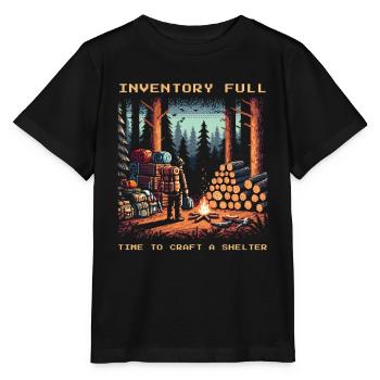 Inventaire plein - Fabrication d’abris - Dicton Bushcraft - T-shirt bio MINI CREATOR Stanley/Stella Enfant - noir - Devant - Mikhail (115cm)