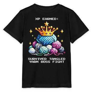 XP erhalten: Wollknäuel besiegt | Häkeln Garn - Stanley/Stella Kinder T-Shirt MINI CREATOR  - Schwarz - Vorne - Mikhail (115cm)